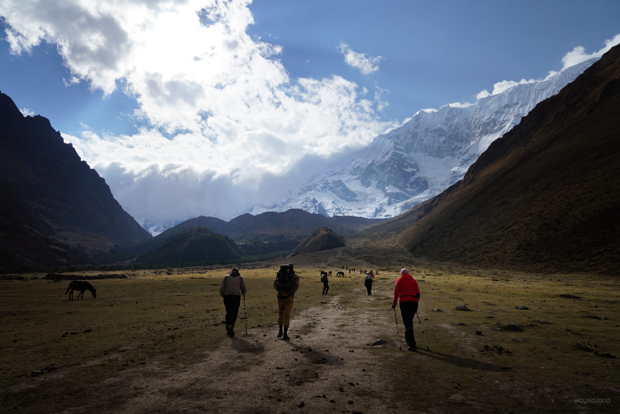 On the initial approach to Humantay Mountain (Snow-capped in the background).