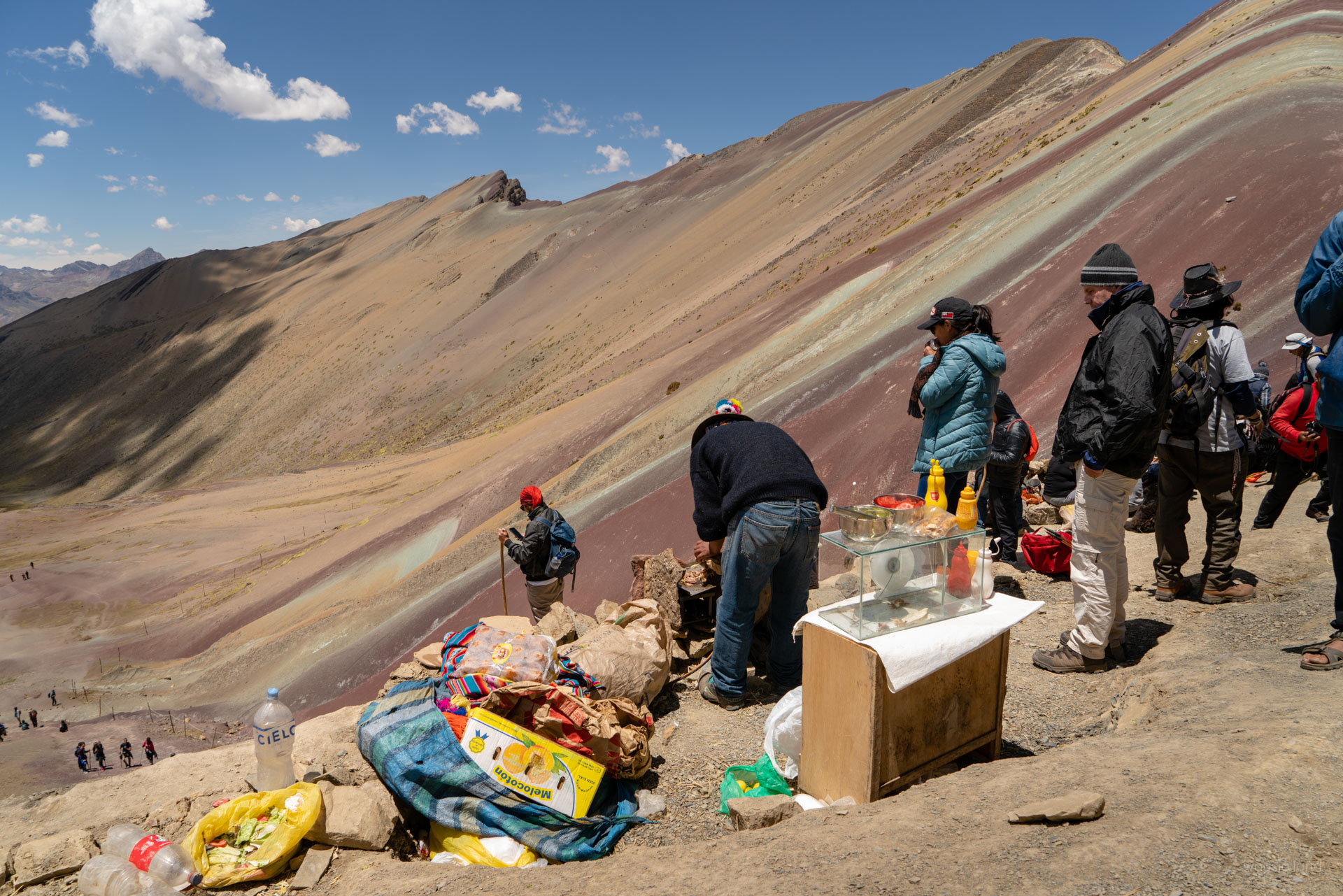 Enterprising locals at the top of Rainbow Mountain