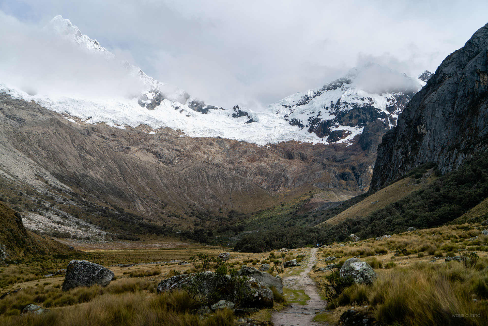 Stunning valley featuring Mt Alpamayo 5947m (top left peak)