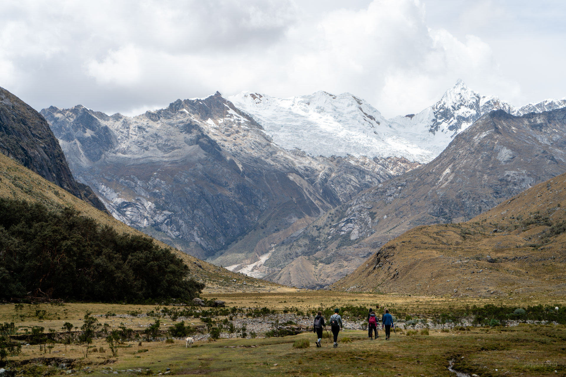 Heading back down towards the desert area. Mt Artesonraju (6025m top right)